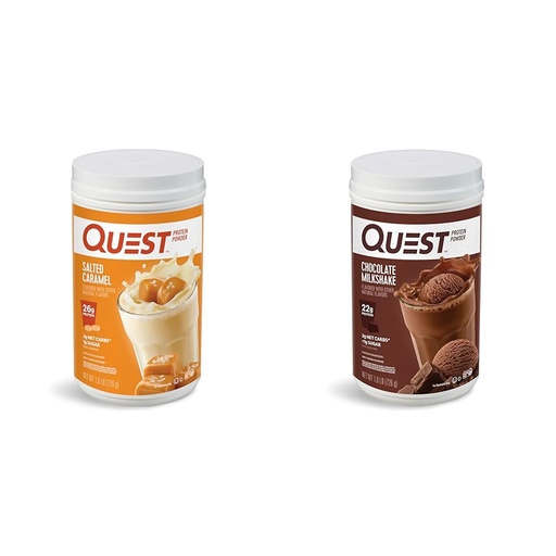 [BRSROCQPOUBBUCT7] Quest Nutrition Salted Caramel Protein Powder; 26g Protein; 1g Sugar; Low Carb; Gluten Free; 1.6 Pounds; 24 Servings & Chocolate Milkshake Protein Powder, 22g Protein, 2g Net Carbs, 1g Sugar