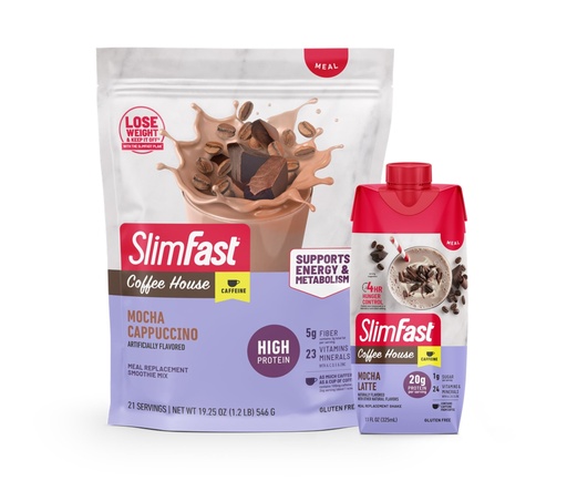 [BRSREGA2B4CWGH3U] Bundle SlimFast High Protein Meal Replacement Powder, Caffeine, Mocha Cappuccino, 21 Servings + Protein Shake, Mocha Latte- 20g Protein, Meal Replacement Shake Ready to Drink, 11 Fl Oz (Pack of 12)