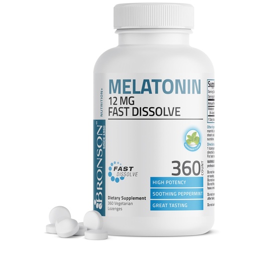 [BRSW2YD5CIMWC3D5] Bronson Melatonin 12mg Fast Dissolve Nighttime Sleep Aid Support & Relaxation Support, 360 Peppermint Vegetarian Lozenges