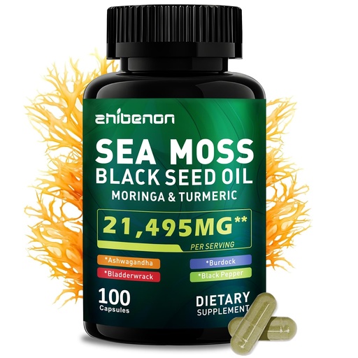 [BRSREEI3OYCA43LL] Sea Moss Capsules with Bladderwrack & Burdock - 50 Day Supply - Powerful Formula with Black Seed Oil, Ashwagandha, Turmeric, Vitamin C, Vitamin D3, Moringa & Black Pepper Extract