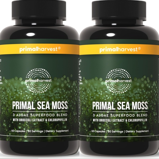 [BRSRGGTRCIJQYFDK] Primal Harvest Sea Moss Capsules with Bladderwack and Irish Sea Moss, Chlorella, Broccoli Seed Extract Plant-Based Supplements for Adults