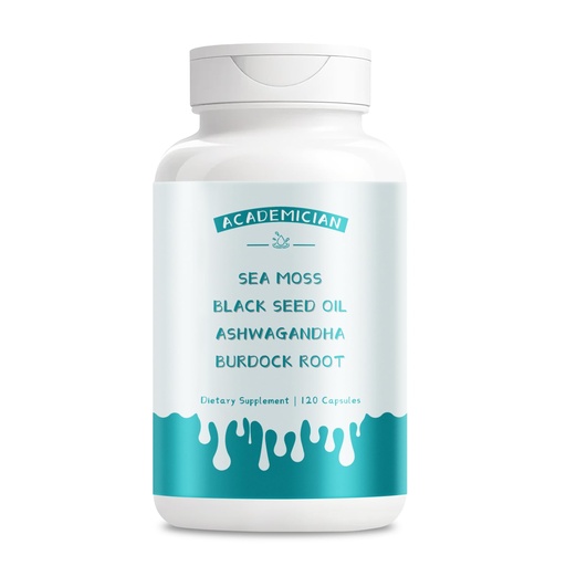 [BRSREEIEPIAQAEI7] Sea Moss Capsules with Black Seed Oil Burdock Root Capsules Ashwagandha Supplements Bladderwrack Capsule Vitamin C Vitamin D3 Elderberry Manuka Dandelion - 120 Count