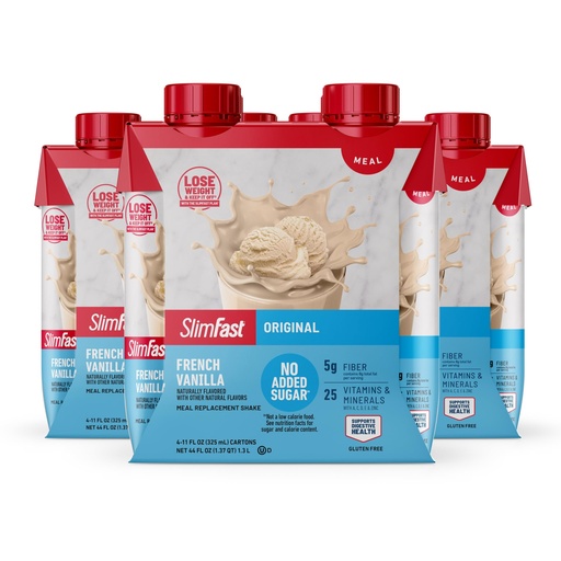 [BRSREHQCAQJROA3X] SlimFast Meal Replacement Shake, Original French Vanilla, No Added Sugar, Meal Replacement Shakes, 10g Ready to Drink Protein, 5g Fiber, 25 Vitamins and Minerals, 11 Fl. Oz, 12 Count