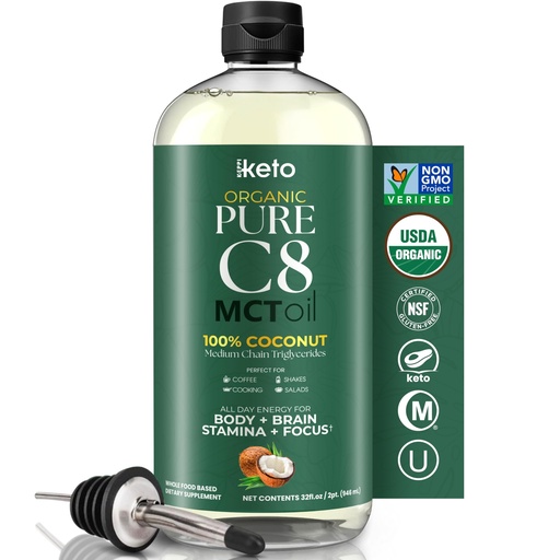 [BRSRAYYOOUDQIYLH] Keppi Keto Organic MCT Oil - Flavorless C8, Non-GMO, Certified Gluten-Free, Palm Oil Free, Vegan, Kosher, Halal, 32 oz Coconut Oil
