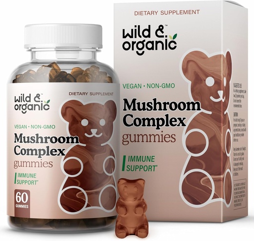 [BRSW2FT3BUAQAFLZ] Wild & Organic Mushroom Gummies - Lions Mane, Cordyceps, Tyrkiet Tail, Reishi, Chaga, Maitake - 10-in-1 Complex - Mushroom Supplement Gummies for immun & Brain Support - 60 Greve