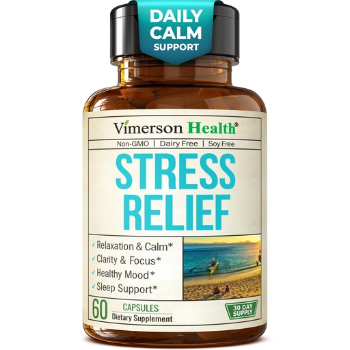 [BRSWKGQHPIIB2YLM] Stress Relief Supplement with 5HTP, Ashwagandha, Valerian, St John’s Wort, GABA, Chamomile & B-Vitamins - Promotes Relaxation, Sleep, Calm & Balanced Mood, Energy & Focus. Vegan, Non-GMO, 60 Capsules