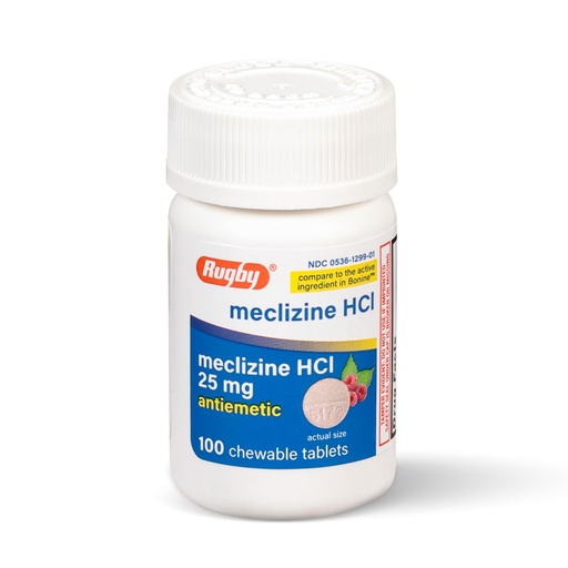 [BRSWKHD3C4GRUGD4] Rugby Meclizine Chewable Tablets 25mg - Anti-Nausea Medicine Helps with Motion Sickness - 100 Count (1 Pack)