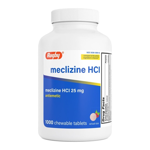 [BRSW22YCBUJQEAI6] Rugby Meclizine Chewable Tablets 25mg - Anti-Nausea Support Helps with Symptoms of Motion Sickness - 1,000 Count