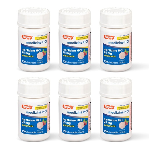 [BRSWIFYHOUPGKHYZ] Rugby Meclizine Chewable Tablets 25mg - Anti-Nausea Medicine Helps with Motion Sickness - 100 Count (6 Pack)