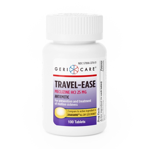 [BRSROC34CIBB633L] GeriCare Meclizine HCI 25mg Antiemetic Travel-Ease Tablets, Prevents and Treats Motion Sickness, Nausea Relief, 100 Count (Pack of 1)