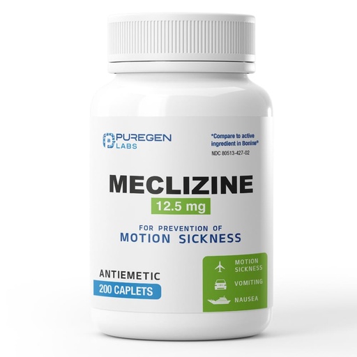 [BRSRECY3PMCAICT3] Puregen Labs Meclizine 12.5 mg Antiemetic 200 Caplets | Motion Sickness Relief - Prevent Nausea, Vomiting, and Dizziness | Dairy Free | Value Pack – 200 Caplets