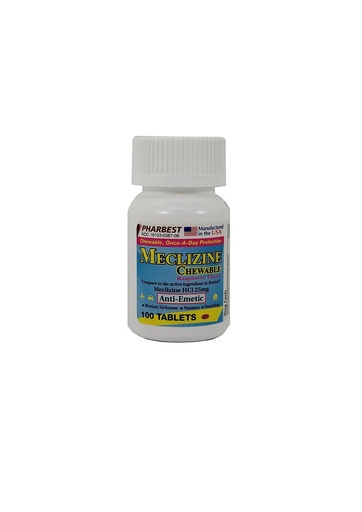 [BRSWGYYNOINWKELO] Meclizine 25 mg Generic For Bonine Chewable Tablets for Prevention of Motion Sickness and Anti-Nausea 100 Tablets per Bottle Pack of 2 Total 200 Tablets
