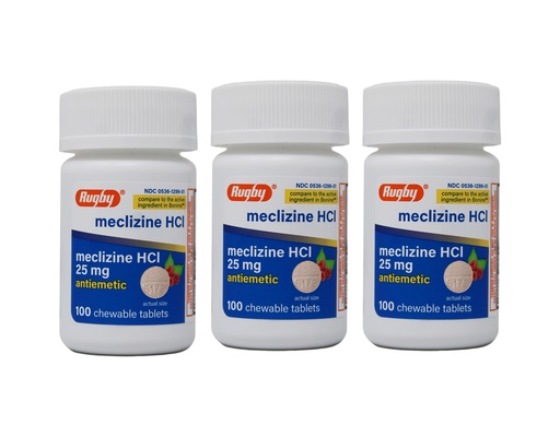 [BRSWYBQPC4BA4CY4] Rugby Meclizine 25 mg Antiemetic, 100 Chewable Tablets - 3 Pack