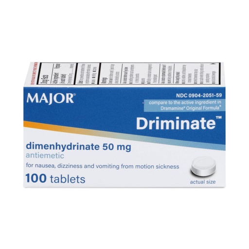 [BRSWIZY5BZ4QI2TK] MAJOR Driminate - Dimenhydrinate 50mg Motion Sickness Tablets - Anti-Nausea Medicine - 100 Count (1 Pack)