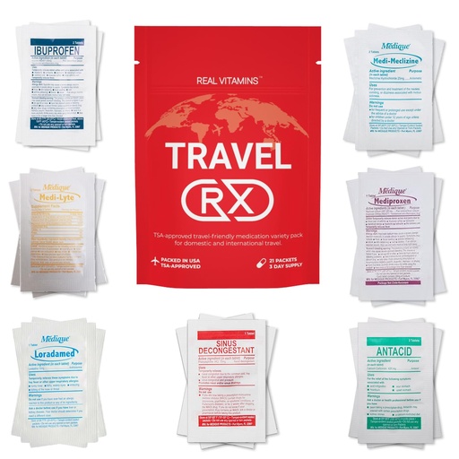 [BRSROYLRAUPRYGT7] Travel RX Medicine Kit - Bulk Travel Medicine Kit with Individually Wrapped Medicine & Bag for Indigestion, Motion Sickness & More by Real Vitamins (1 Kit)