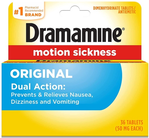 [BRSWKEYQCEAAEEL2] Dramamine Motion Sickness Relief, Original Formula, 36 Count (Pack of 1)