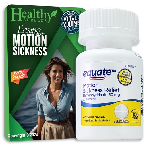 [BRSREFACOEAQ4ALX] Healthy Surplus Equate Fast-Acting Motion Sickness 100 Tablets 50 mg Dimenhydrinate and Vital Volumes Tips Card Bundle