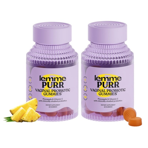 [BRSROAQEPIPQMAAY] Lemme Purr Vaginal Probiotic Gummies for Women - Balanced pH, Healthy Odor, Yeast Balance & Flora Support + Vitamin C for Immune Health - Tasty Pineapple (60 Count) (Pack of 2)