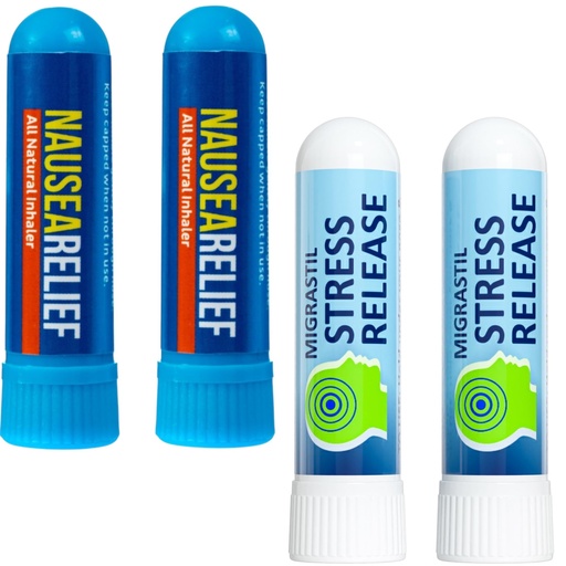 [BRSRAAD7PJ6RSELH] Basic Vigor Nausea Inhaler (2-Pack) and Stress Reslease Inhaler (2-Pack) Bundle. Made in The USA.