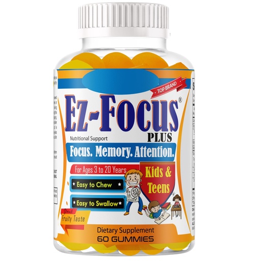 [BRSW2AA6PIBW22Y7] Plus Brain Booster Omega 3 Kids Focus and Attention Supplements for Cognitive Health, Support Memory, Mental Clarity, Concentration for Children and Teens - Fruity Flavor Vitamins 60 Count