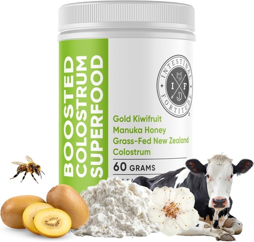 [BRSRAEAEDN6R63DG] Intestinal Fortitude Boosted Colostrum Superfood Dietary Supplement: Grass-Fed New Zealand Bovine Colostrum, Gold Kiwifruit, Manuka Honey, for Digestion, Immune System, and Gut Health (150 Grams)