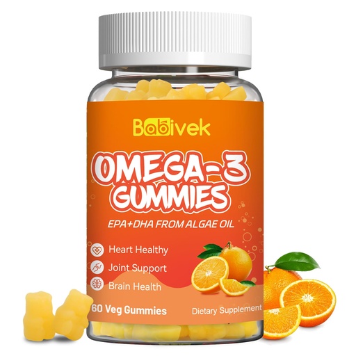 [BRSREHA3OACROCT6] Omega-3 Gummies Vegan 1200mg, EPA and DHA Omega-3 Fatty Acids with Folate, Vitamin A, Vitamins C & E, High Potency Omega 3 Supplements for Immune Support, 60 Count