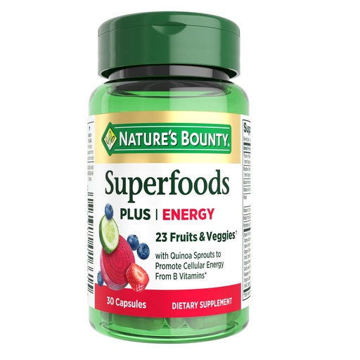 [BRSREYIODIIBY33A] Nature’s Bounty Superfoods Plus Energy to Support Cellular Energy, 23 Fruits & Veggies Supplement, 30 Capsules