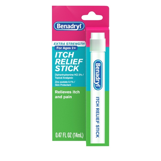 [BRSWKYA2AIBQ2HDA] Benadryl Extra Strength Anti-Itch Relief Stick, Bug Bite Itch Relief, Diphenhydramine HCl Topical Analgesic & Zinc Acetate Skin Protectant, Great for Camping Essentials, 0.47 fl oz