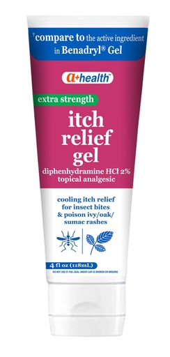 [BRSRM2YHC4BWOGYZ] A+Health Extra Strength Itch Relief Gel, 2% Diphenhydramine HCl, 4 fl oz, Relief from Itching and Pain from Insect Bites, Sunburn, Rashes, Poison Ivy, Oak, Sumac, Topical Analgesic