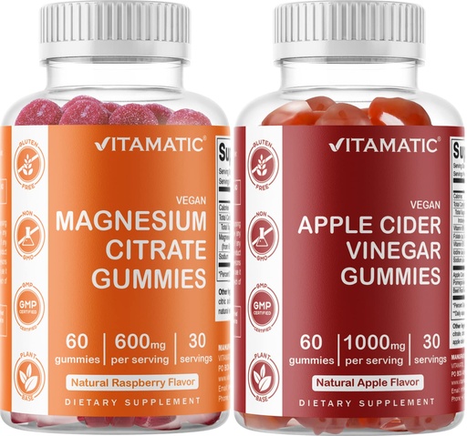 [BRSW2GAEBYFAOYL7] Vitamatic Magnesium & Apple Cider Vinegar Gummies - 60 Vegan Count Each