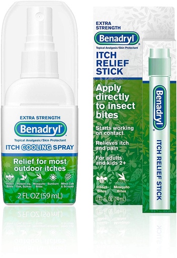 [BRSWGBAFBUARGYLF] Benadryl Cooling Anti-Itch Spray 2 fl. Oz and Benadryl Extra Strength Itch Relief Stick 0.47 fl. oz, Both with Diphenhydramine 1 ea
