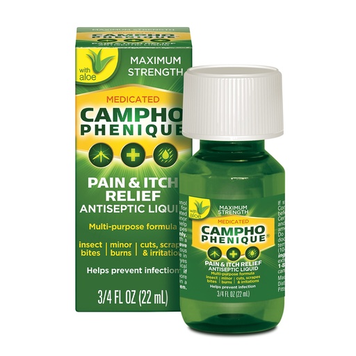[BRSWGZD6BYCR63Q6] Campho Phenique Maximum Strength Antiseptic Liquid, Pain Relief and Anti-Itch Treatment, Provides Instant Relief From Bug Bites, Minor Cuts and Skin Irritations, 0.75 Oz