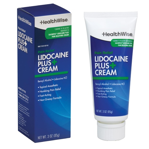 [BRSRA2TQOB7B6EQ3] HealthWise Lidocaine Plus+ Cream | Numbs Away Pain | | Non-Greasy | 3.0 Oz | 4% OTC Lidocaine + 10% Benzyl Alcohol | Topical Anesthetic
