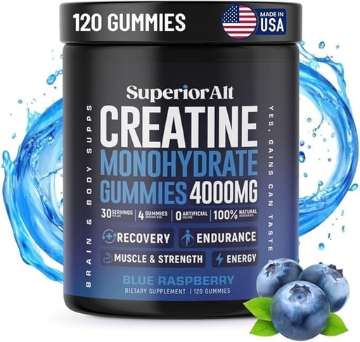 [BRSREAT5BAGWMADA] Creatine Gummies - 120g of Creatine Monohydrate- Build Muscle & Boost Strength for Men & Women - Made in USA - Non GMO - Vegan Friendly (Blue Raspberry)