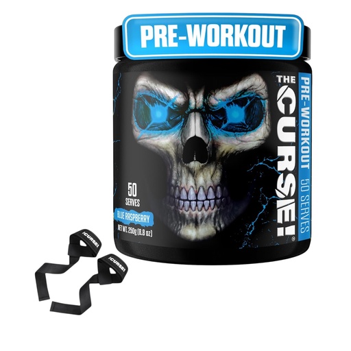 [BRSRGCA2BB7WMYLP] JNX SPORTS The Curse! Pre Workout Blue Raspberry + Lifting Strap Bundle – Extreme Energy, Focus & Strength + Neoprene Wrist Support for Weightlifting, Deadlifts & Gym Training