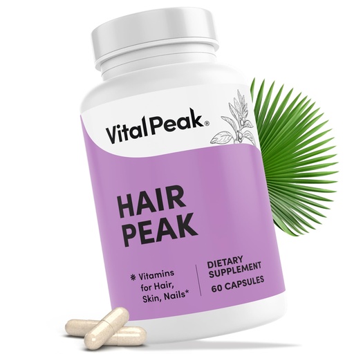 [BRSRE2QLCUOQYF3V] Vital Peak® Hair Peak - Hair Growth Supplement - Hair Vitamins to Support Healthy Hair with Biotin, Collagen, Saw Palmetto Extract, Keratin, Iron, Ionide, Zinc - Gluten Free, Dairy Free - 60 Capsules
