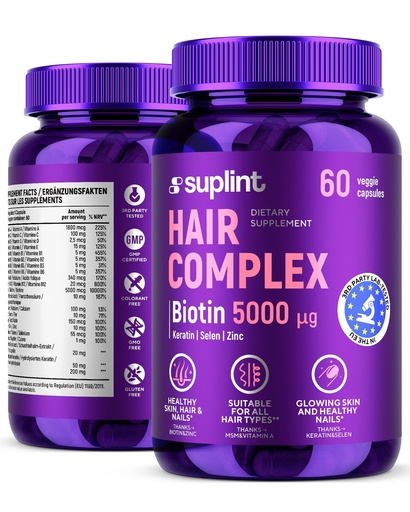 [BRSRAAQYCMFRUF3J] Hair Vitamin Complex with Biotin 5000mcg, Keratin, Selen, Zink | Hair Growth Supplement with Vitamin A, C, D, E, B12 | Hair, Skin & Nail Support Supplement for Women & Men | 60 Capsules