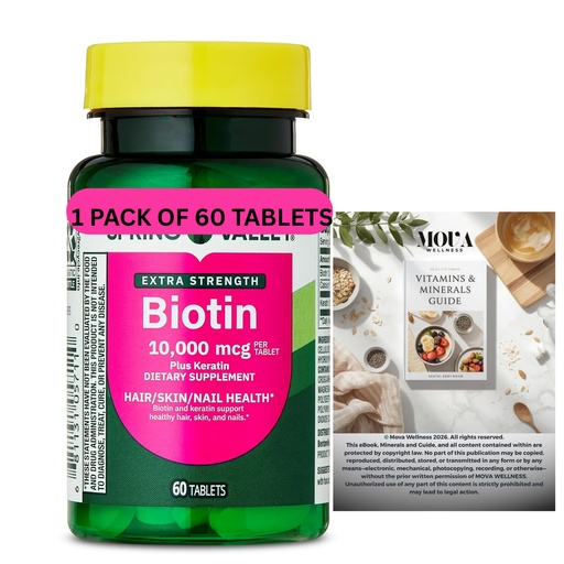 [BRSREBL2AACAK3A4] Biotin + Keratin Tablets, 10,000 mcg – 60 Count | Daily Nutrient Support + Complimentary Vitamins & Minerals Guide