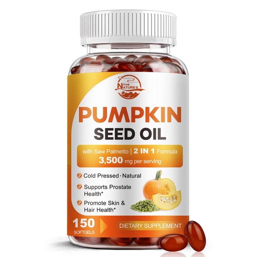[BRSREHQRDMCWA2D4] Pumpkin Seed Oil with Saw Palmetto, 3500mg Max Strength per Serving, 150 Softgels, Cold-Pressed with Essential Fatty Acids & Phytosterols, Supports Immune, Hair, Bladder & Prostate Health