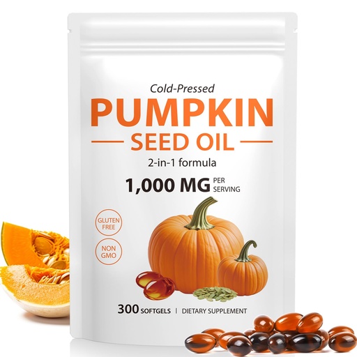 [BRSREGL4OYHBYH3P] Pumpkin Seed Oil with Saw Palmetto, Pumpkin Seed Oil Capsules, Cold Pressed Pure Virgin Oil, Supports Prostate Health, Hair Growth & Bladder Function | Rich in Fatty Acids, Phytosterols, 300 Softgels