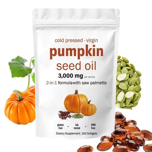 [BRSREAQOAQAR6C3K] Pumpkin Seed Oil Capsules with Saw Palmetto – 300 Softgels | Cold Pressed, Pure Virgin Oil | Supports Hair, Urinary, Bladder & Prostate Health | Non-GMO
