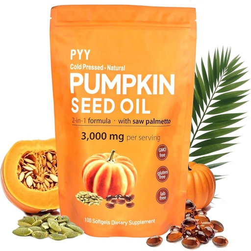 [BRSREHYPPN5BYGTJ] PYY Cold-Pressed Pumpkin Seed Oil & Saw Palmetto Softgels | 100 Softgels | Rich in Essential Fatty Acids & Phytosterols | Promotes Healthy Hair, Urinary Function, Bladder & Prostate Support