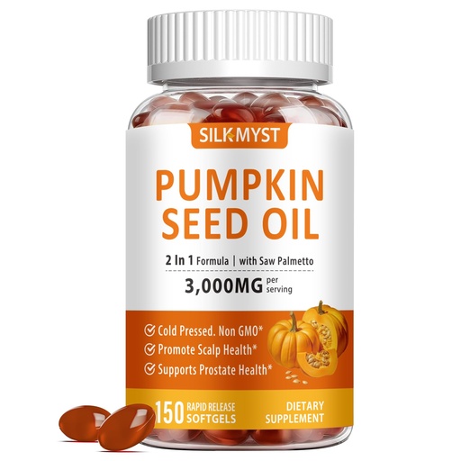 [BRSREAQROQJWGYL2] Pumpkin Seed Oil with Saw Palmetto 150 Softgels, 3000mg Max Strength per Serving, Cold-Pressed with Essential Fatty Acids & Phytosterols, Supports Immune, Hair, Bladder, Prostate Health
