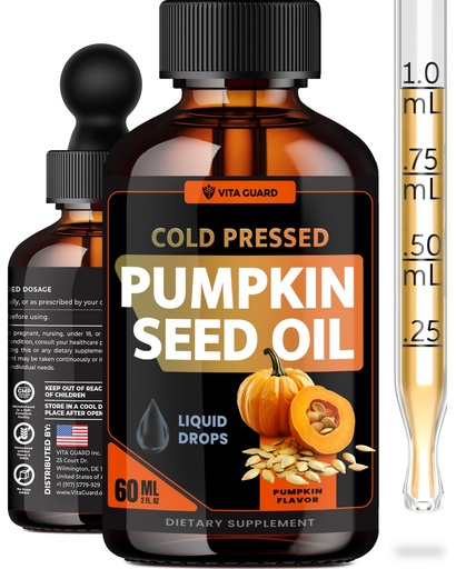 [BRSREZY6PIFRAA33] Vita Guard Cold Pressed Pumpkin Seed Oil Liquid Drops – 2000mg per Serving | Vegan, Gluten-Free, Non-GMO | Hair, Skin & Prostate Support | Natural Pumpkin Flavor | 60ml Dietary Supplement