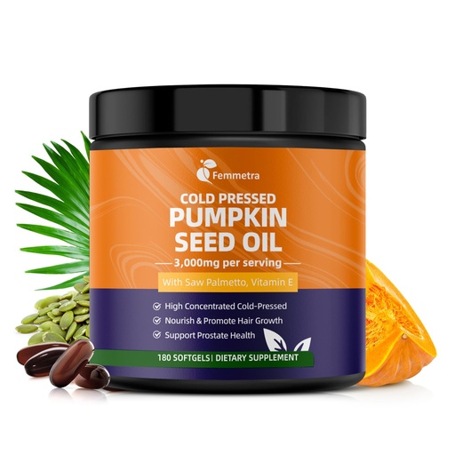 [BRSREFIRO4OWEHIV] Pumpkin Seed Oil Capsules with Saw Palmetto, High Concentrated Pumpkin Seed Oil Supplement for Hair Growth, Urinary, Bladder & Prostate Health, Cold Pressed, Vegan, Non-GMO, 180 Softgels