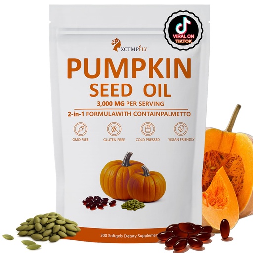 [BRSREGI5AAMQMDL2] Premium Pumpkin Seed Oil with Saw Palmetto 3000mg Soft Capsule | Cold Pressed Virgin, Pure Virgin Oil | Supports Hair, Urinary, Bladder & Prostate Health - 300 Count