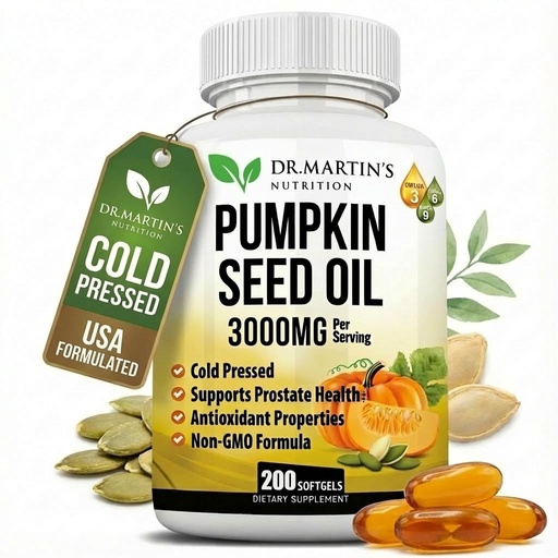 [BRSROAT7OJYGYYD7] 3000mg Pumpkin Seed Oil Capsules | DHT Blocker For Prostate & Hair Growth Supports | Cold Pressed with Essential Fatty Acids & Phytosterols, Supports Urinary & Skin Health Omega 3 6 9, 200 Softgels
