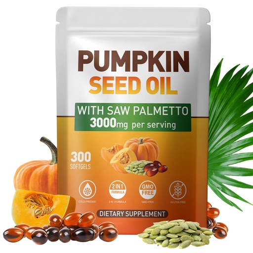[BRSRECAFOQPBOCLU] Pumpkin Seed Oil Capsules - Saw Palmetto Pumpkin Seed Oil 300 Softgels Prostate Health, Immune and Urinary Tract Support Promotes Hair Growth - Pure Non GMO