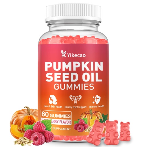 [BRSRECQOCEIA43TL] Pumpkin Seed Oil Gummies, Pumpkin Seed Oil Supplement with Saw Palmetto for Hair Growth, Youthful Skin & Prostate Health, Non-GMO, Gluten Free, Vegan, Sugar Free, Raspberry Flavor, 60 Count