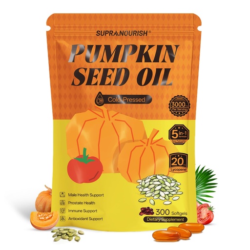 [BRSREAD5BAAQGH3V] Pumpkin Seed Oil 3000mg | Saw Palmetto 300mg + Lycopene 20mg | 300 Softgels (100 Days) | High Potency Prostate, Urinary & Hair Support | Cold Pressed Supplement